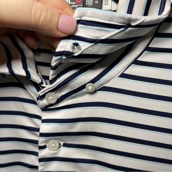 RLX Ralph Lauren men navy striped wicking UV casual golf light polo shirt in XL - Picture 7 of 8